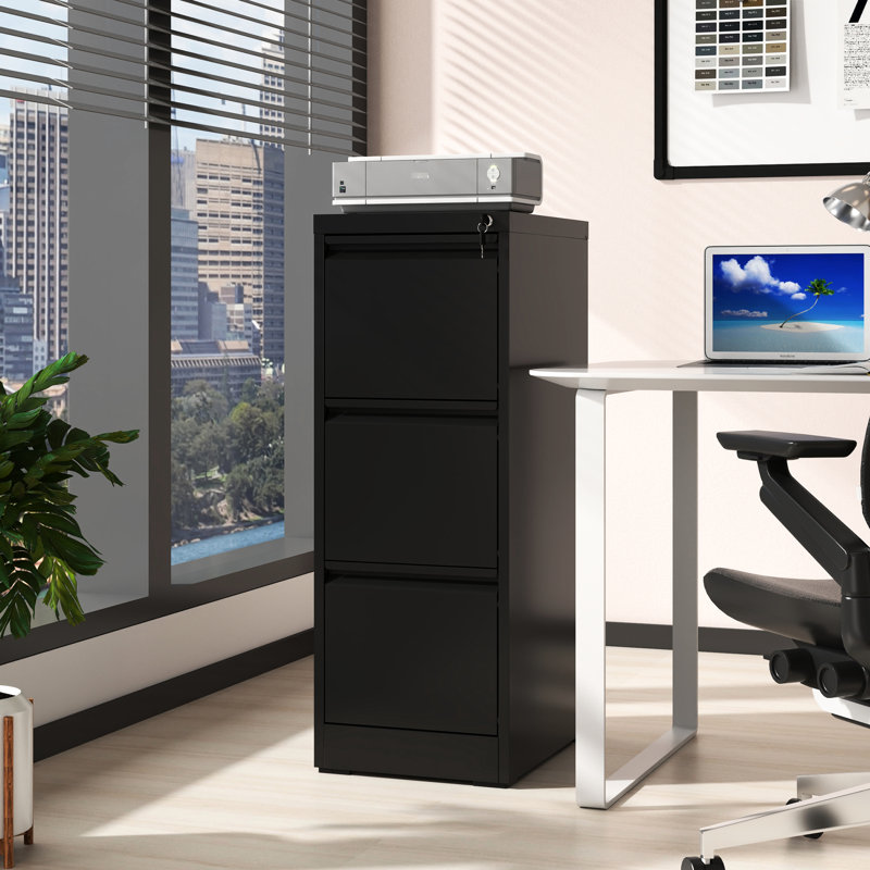 3 Drawer Metal File Cabinet With Lock, Steel Construction, Tilt, Stores A4/legal/letter Size For Office Use Home Drawers, Steel, Fits Documents