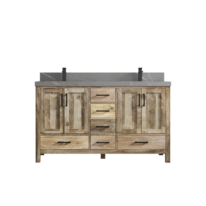 Ensemble de meuble-lavabo double 60 po Malibu, Naturel, Gris Piatra
