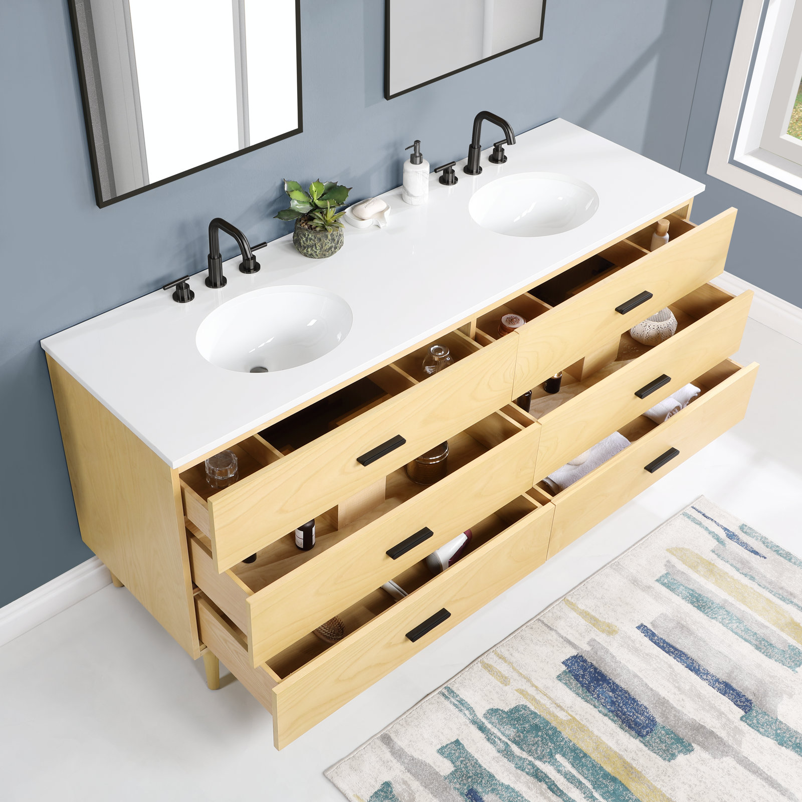 Boyle 72" Double Bathroom Vanity, Matte Black
