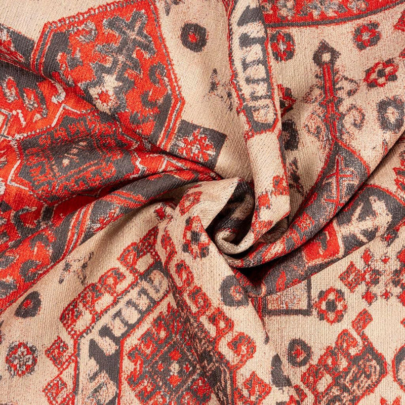 GLN Rugs Vintage Collection - Machine Washable Area Rug, Vintage Washable Rug, Non Slip Area Rug, Low Pile Living Room Rug, Bedroom Rug, Bathroom Rug - Easy Clean (Red and Black Rug)
