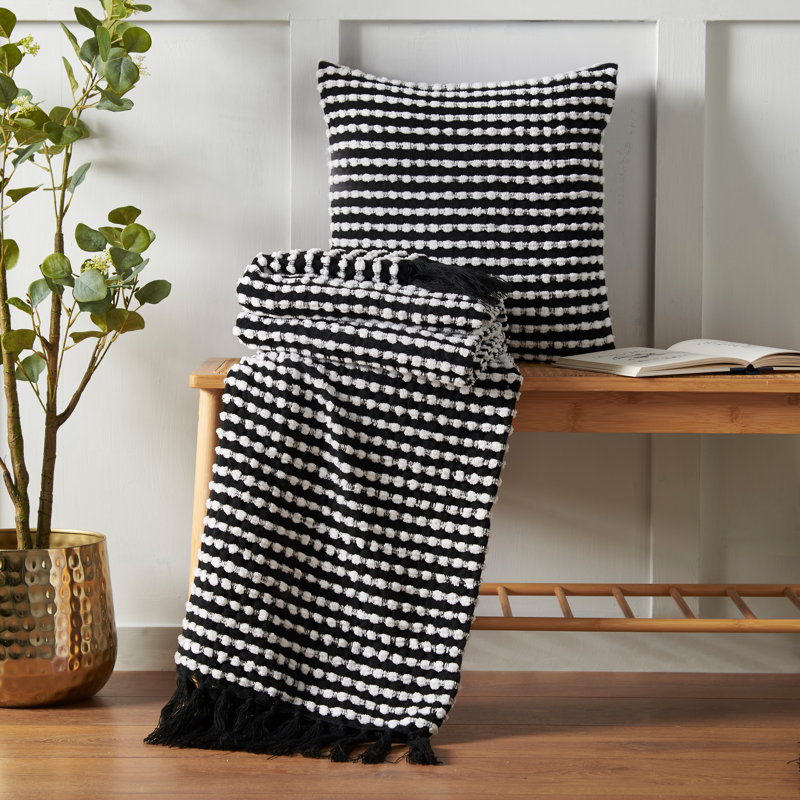 Stab Stitch 125x150cm Blanket Throw, Black