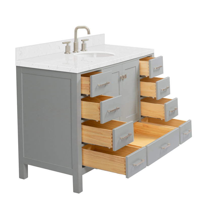  Meuble-lavabo simple 54,25 po avec comptoir, Gris / Nickel brossé