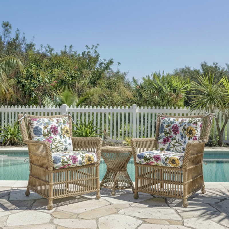 Outdoor Chair Cushions Set of 2, 19 x 19 x 4 Inch Tufted Seat Cushions with Ties, Waterproof Patio Chair Pads for Dining Chairs, Garden & Outdoor Furniture-Botanical Floral Print