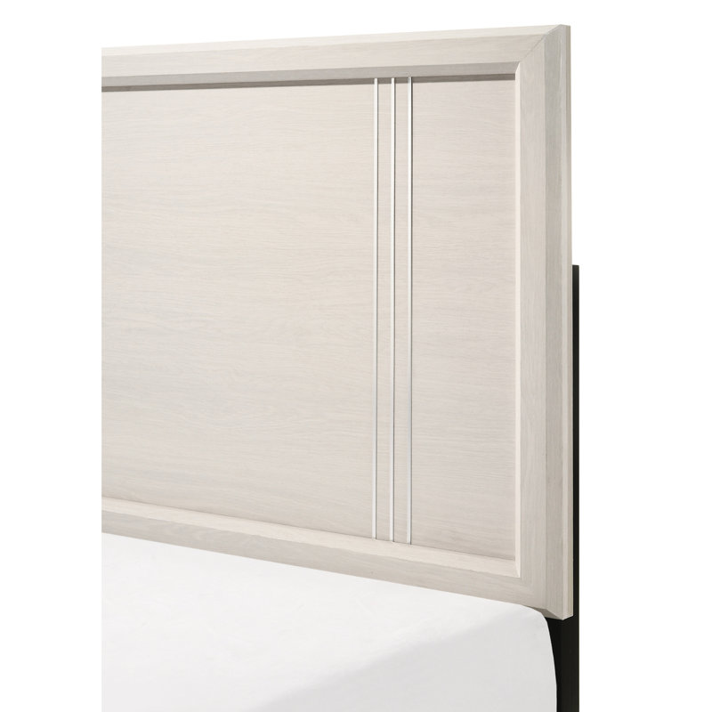 Lit à panneaux très grand 1pc de style contemporain, lit d'appoint en bois blanc / beige en apparence, mobilier en bois