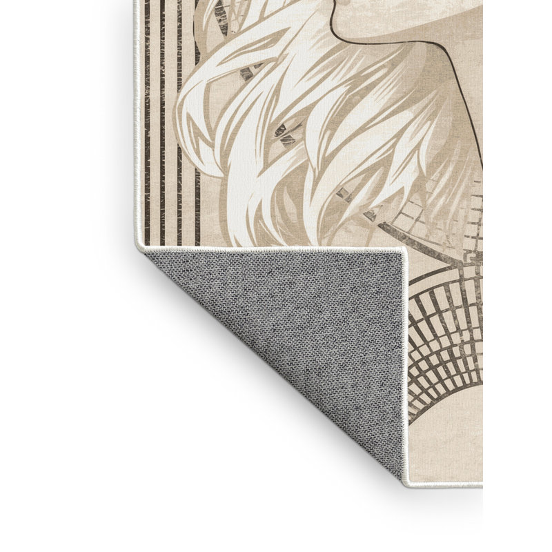 Tapis beige lavable à la machine Elida Hel Glam - reliure blanche, 8x12