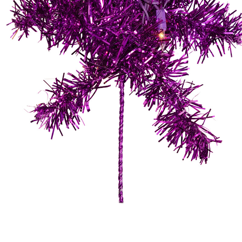 Pre-Lit Artificial Tinsel Christmas Garland - 9' X 8" - Clear Lights, Purple