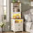 2 Drawers Farmhouse Tall Nightstand with Charging Station and Bookshelf-122980703-132286797