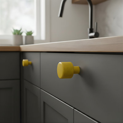 ROUS Hardware Knurled Round Cabinet Knob – Solid Aluminum Drawer Knob, Sunflower (Yellow) 1-Count