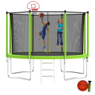 12 FT Recreational Trampoline with Basketball Hoop, Ladder,Enclosure Net