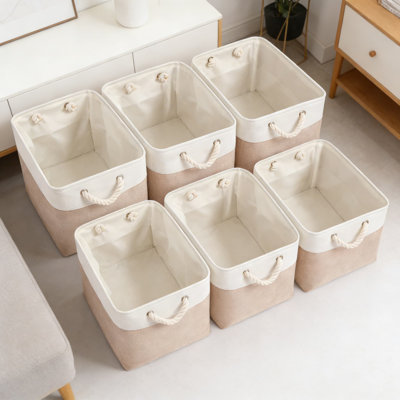 Set Of 6 Cube Storage Bins With Cotton Rope Handles, 11.8 Inch Fabric Organizer Baskets For Cabinets, Closet, Nursery, And Home Organization