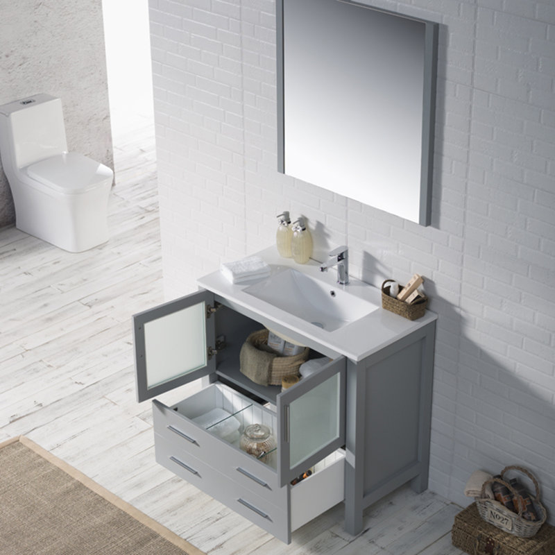 36'' Metal Grey Single Bathroom Vanity with Ceramic Sink