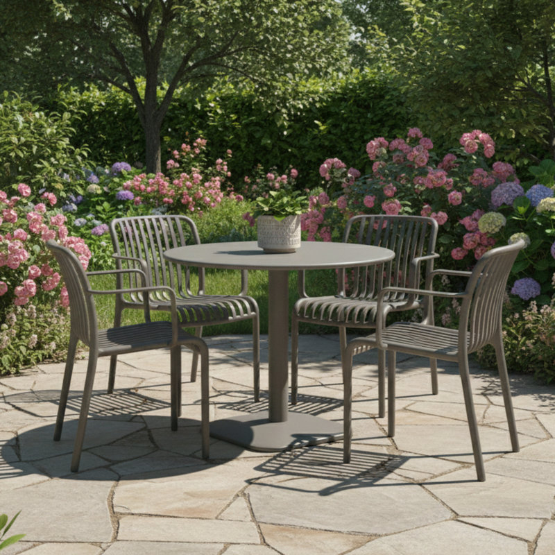 4 - Person Steel Dining Set, Grey/Grey