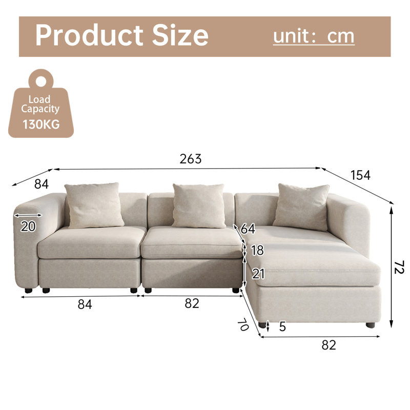 4 Seater Beige Modular Sofa with Storage
