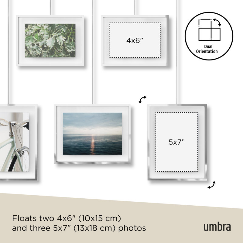 Matte Brass Floating Wall Collage Frame Set, 5-Piece