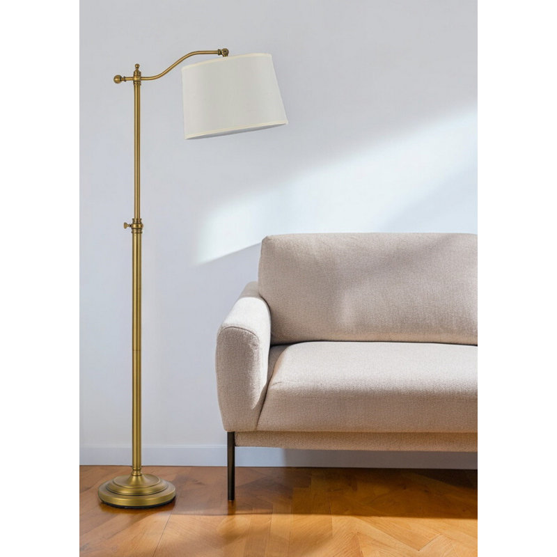 Lampe sur pied à bras pivotant à hauteur réglable 63 po bronze avec abat-jour en tissu blanc