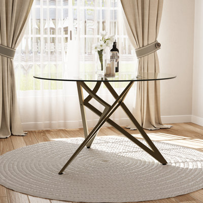 Table de salle à manger ronde en verre transparent de 47 pouces avec base
