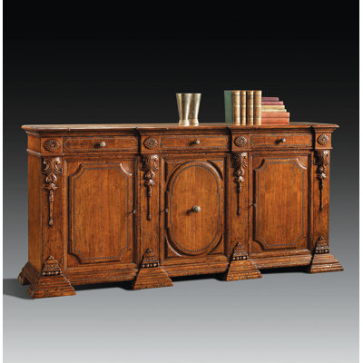 100" Wide 3 Drawer Walnut Wood Server