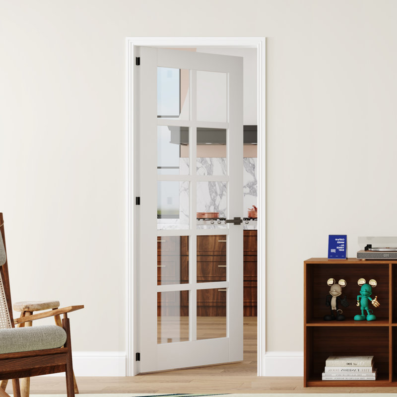 Porte de garde-manger en verre blanc 10 Lite H 80 po pour portes françaises avec poignée de porte, 24 po x 80 po, Levier noir