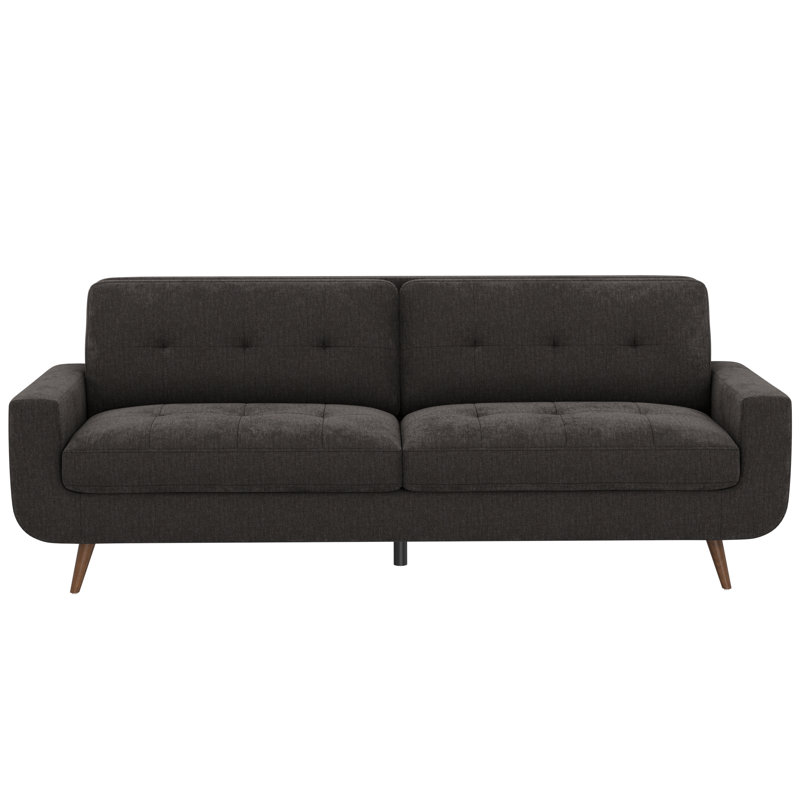 Mid-Century Modern Button-Tufted Sofa in Charcoal, Charcoal