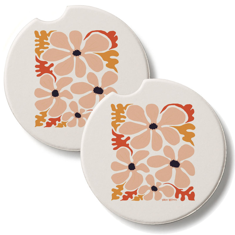Paquet de 2 sous-verres de voiture à motif floral moderne pêche