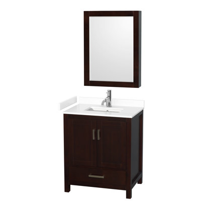 Meuble-lavabo simple autoportant de 30 po avec dessus en marbre de culture et armoire à pharmacie Sheffield