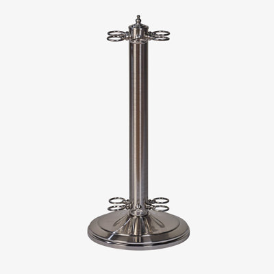 American Heritage 6-Cue Floor Rack – Compact Billiard Cue Holder with Durable Base, Quick Assembly & Space-Saving Design, Brushed Chrome