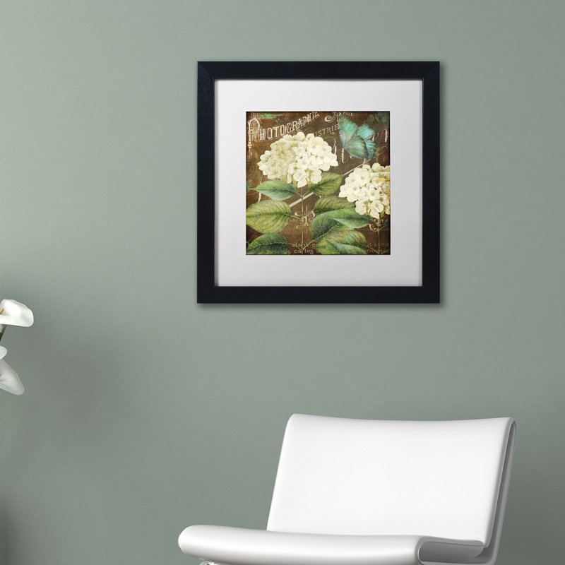 Jadaya 'Alabaster Hydrangea' Framed Graphic Art, 11" H x 11" W x 0.5" D, White, Black Framed Canvas