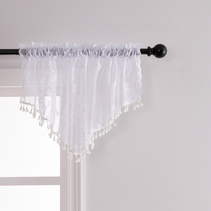 Cantonnière pour petits rideaux en dentelle avec pampilles kbndieu, White