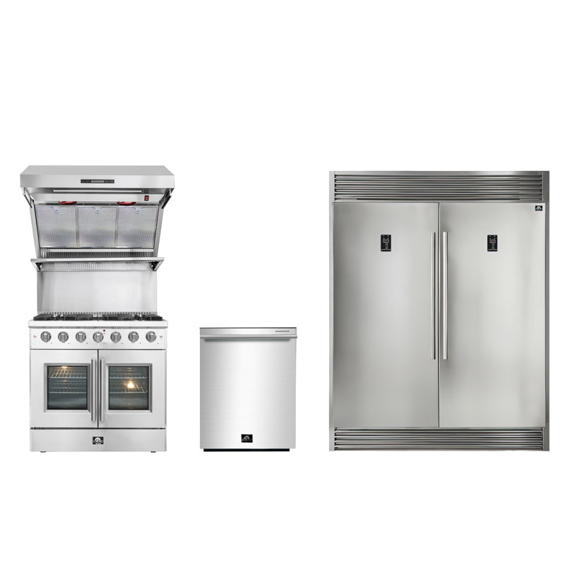 4 Pieces Kitchen Package with Side by Side Refrigerator & 36'' Range