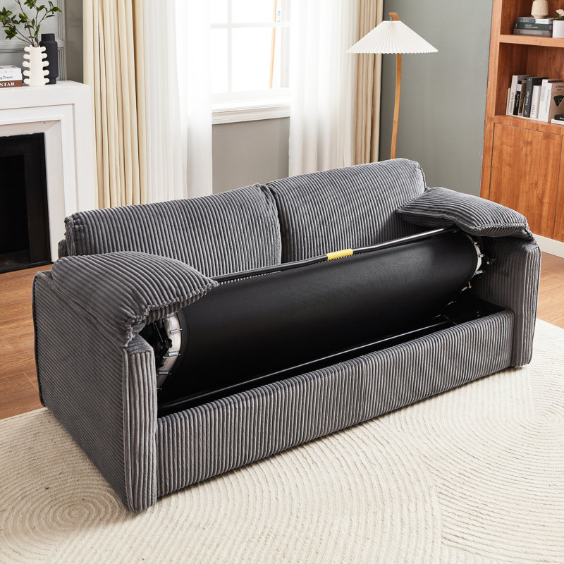 Canapé-lit futon de 79,13 pouces, velours côtelé gris confortable, structure en métal, espace de vie polyvalent, capacité de charge maximale de 450 livres, construction escamotable moderne, style de pièce,