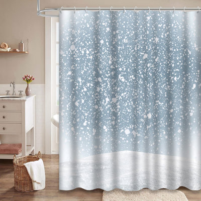 Winter Snow Christmas Hill Blue Sunrise Shower Curtain with 12 Hooks