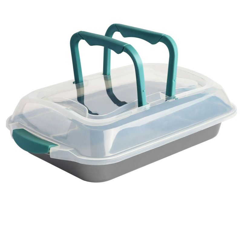 Spice By Tia Mowry 13 x 9 Inch Rectangle Carbon Steel Roaster With Carrier in Teal