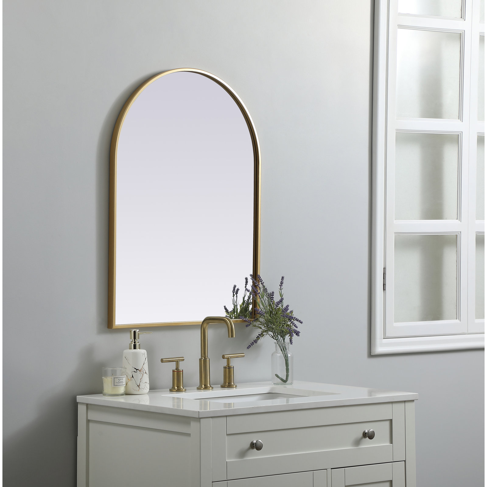 Sabine Metal Arch Wall Mirror, 30" x 22", Brass