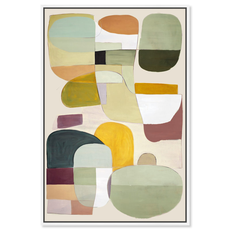 «Aliason Canvas Midcentury», art mural abstrait par Art Remedy, Cadre blanc, H 25 po x l 17 po