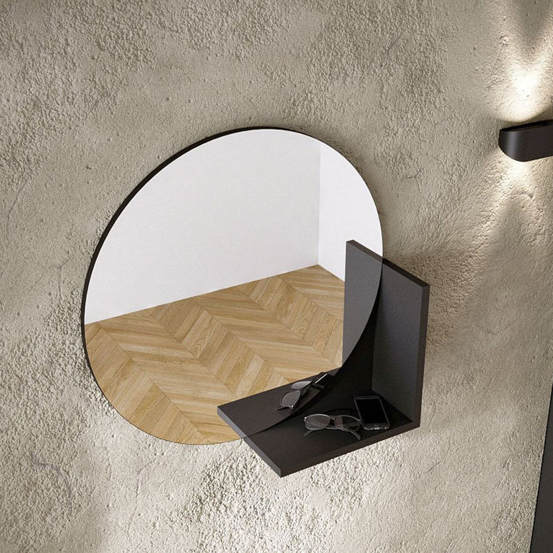 Round Framed Wall Mounted Accent Mirror, Black