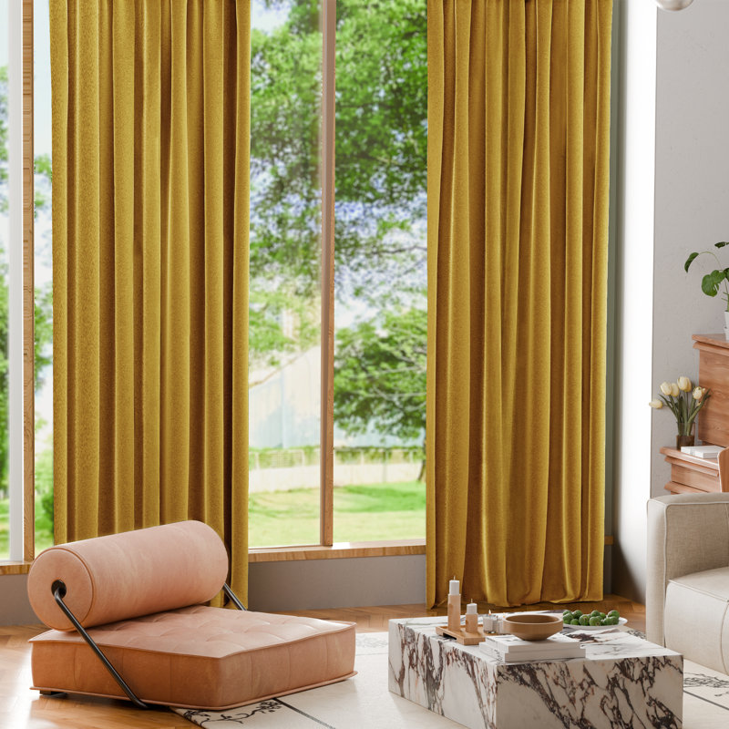 Blackout Velvet Curtains For Bedroom, Living Room And Home Office (Set Of 2), 52" W x 120" L, Honey Yellow