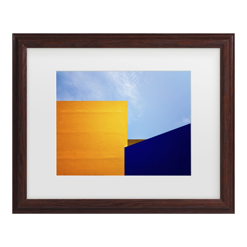 Œuvre encadrée «ologic bleu et bleu »parologia bolologia, H 13,75 po x l 16,75 po, Cadre noyer