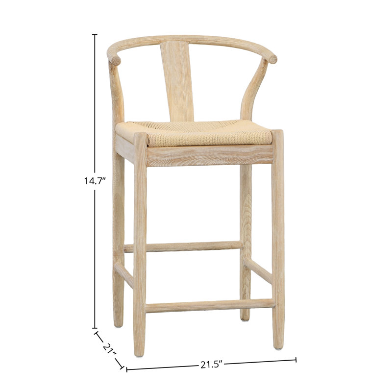 Renault 37" Tall Oak Wood Counter Stool, Light Bleached Natural