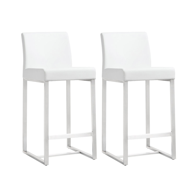 Upholstered Counter Stool with Metal Frame, 68.6cm, White/Silver