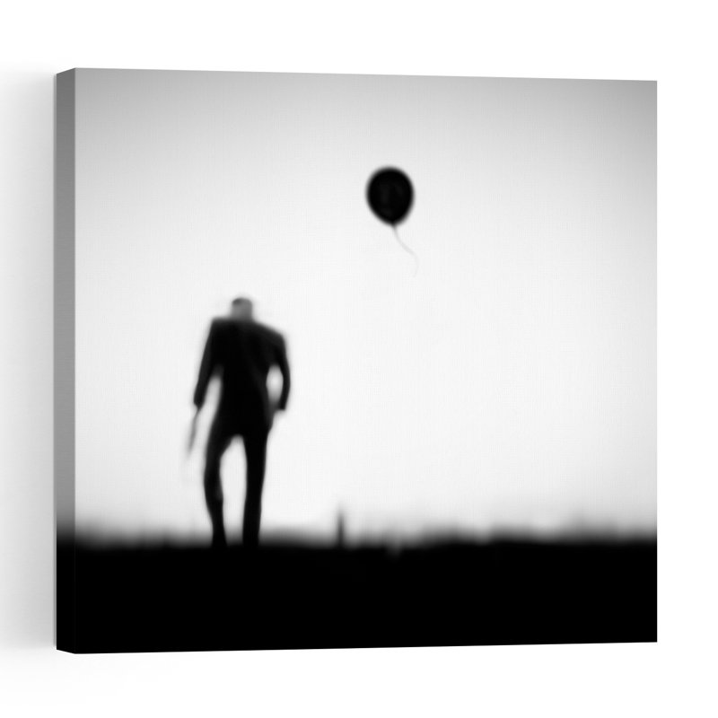 Man And Drifting Balloon Abstract Contemporary Landscape Nature Wall Art Print 1 Piece Wrapped Canvas Wall Art