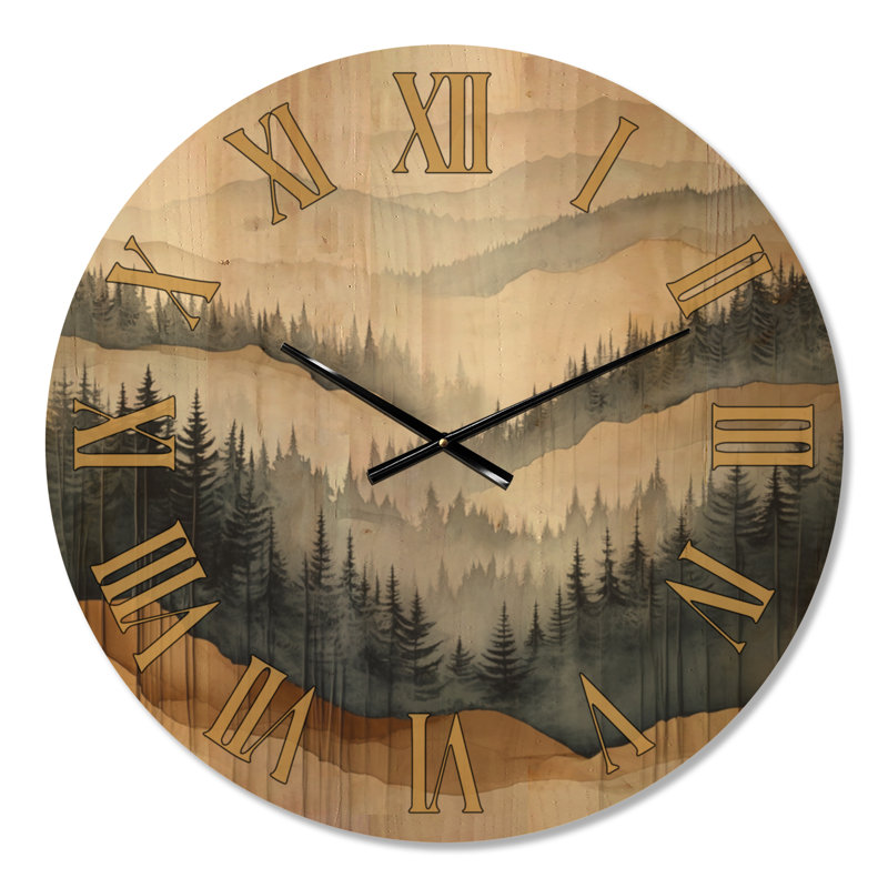 Forêt brumeuse VI - Horloge murale scandinave en bois, Grand