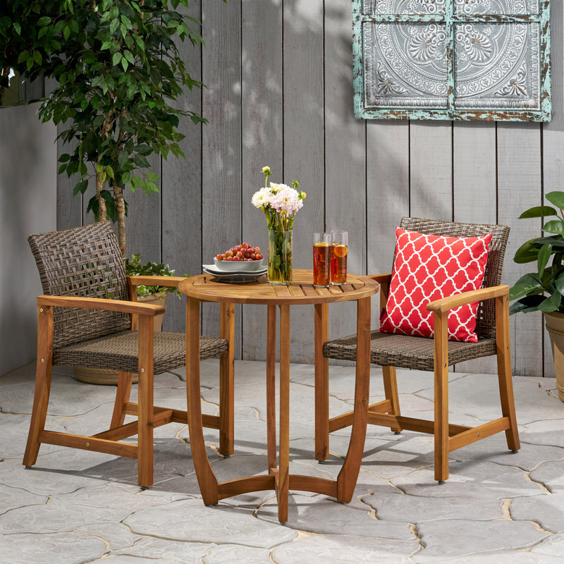 2 - Person Acacia Wicker Patio Dining Set with Round Table