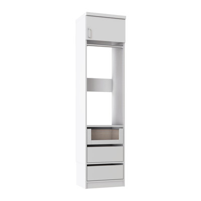 Tranquil White 19.5" Floor-Mounted Closet Section with Slab Doors, 1 Clothing Rod, 1 Shelf & 3 Reveal Drawers