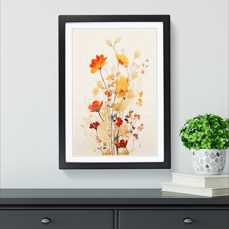 Wildflowers Minimalism - Framed Print, Black , 64cm H x 46cm W x 2cm D