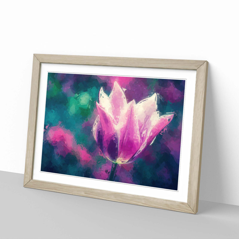Purple Tulip Flower in Abstract - Picture Frame Graphic Art Print, 60cm H x 91cm W x 2cm D, Oak