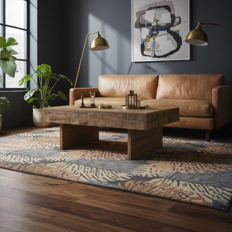 Tapis en laine touffeté à la main à motif de palmier tropical moderne et authentique Citteri / Bingham