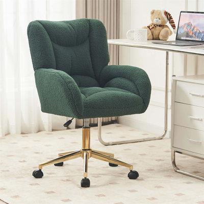 Teddy Fabric 360 Swivel Home Office Chair with Gold Metal Base and Universal Wheels for Comfort and Style