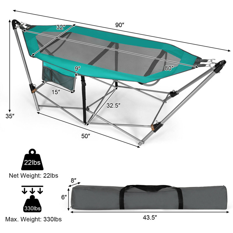 Hamac de camping avec support Fiden, Turquoise