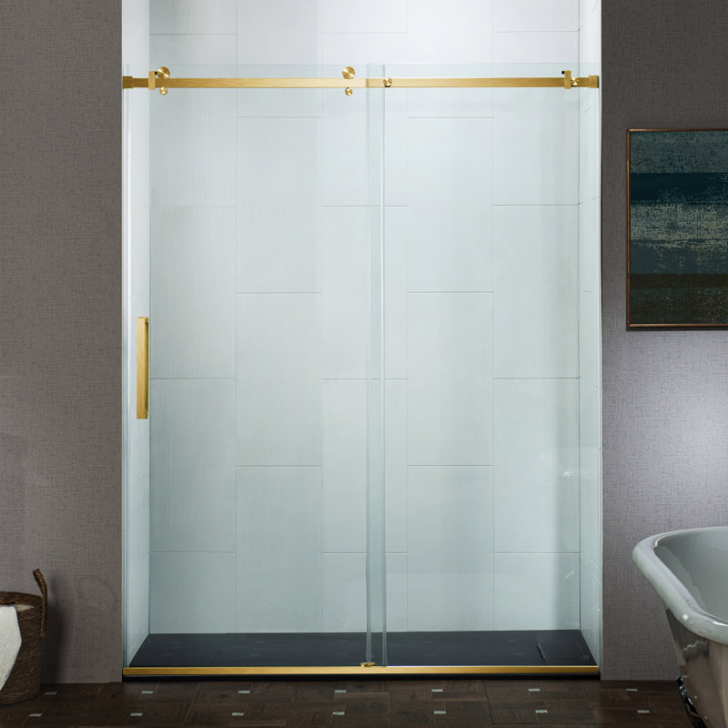 Semi-Frameless Single Sliding Shower Doors, 56-60" W X 76" H With 5/16" Clear Tempered Glass And Explosion-Proof Film