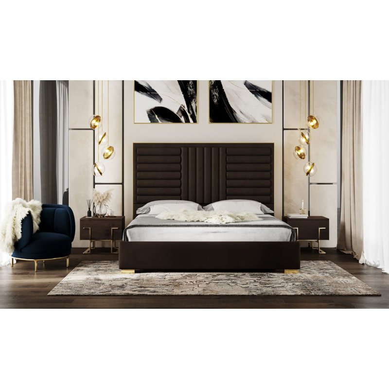 Lit double tapissier Sunne, Velours beige, Très grand